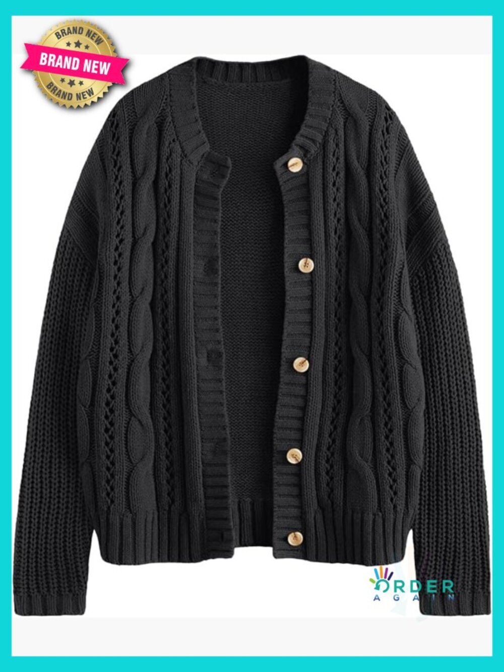 Cable Knit Crochet Cardigan Button Up Chunky Fall Jacket - Picture 1 of 5